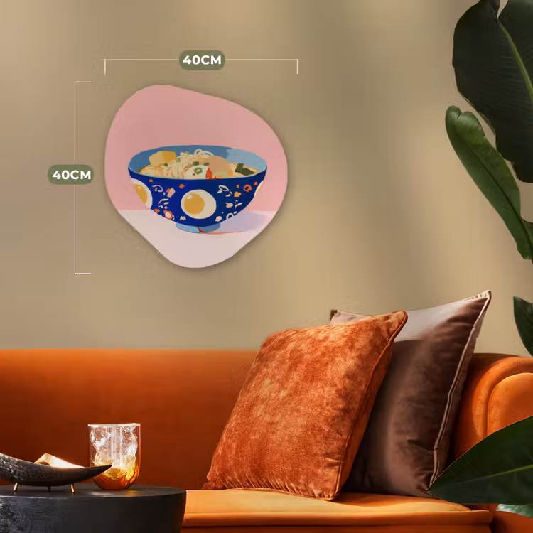 Organisch schilderij - Forex - Noodles - Kom - Blauw - Illustratie — 4
