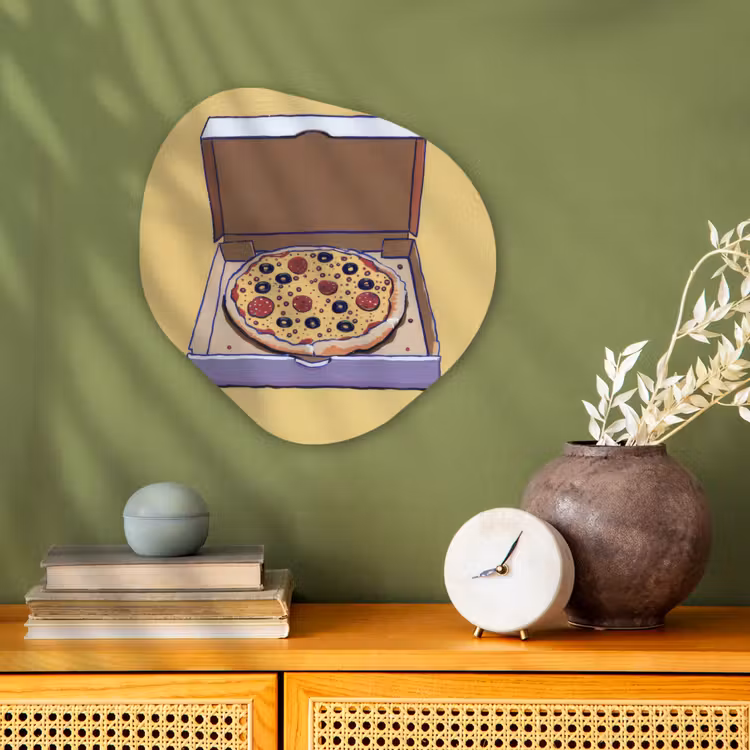 Organisch schilderij - Forex - Pizza - Doos - Salami - Illustratie — 2