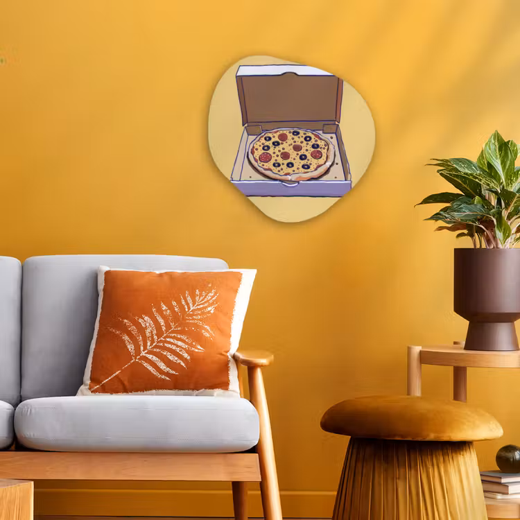 Organisch schilderij - Forex - Pizza - Doos - Salami - Illustratie — 3