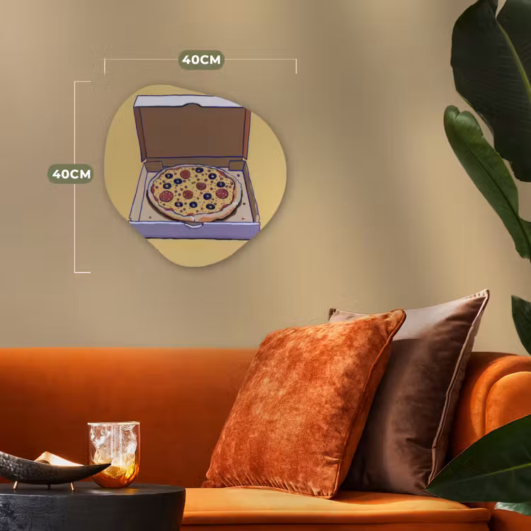 Organisch schilderij - Forex - Pizza - Doos - Salami - Illustratie — 4