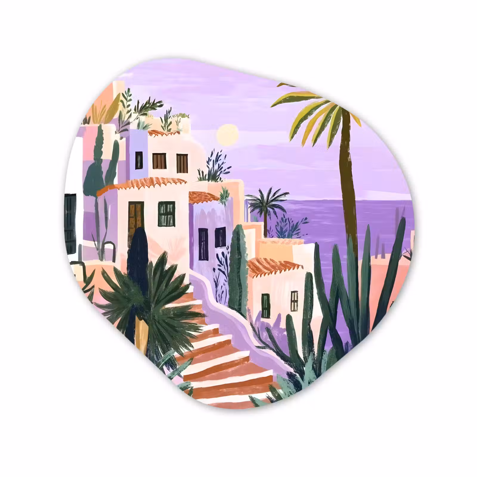 Organisch schilderij - Forex - Huizen - Minimalistisch - Palmbomen - Kust — 1