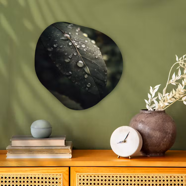 Organisch schilderij - Forex - Blad - Groen - Nerven - Regendruppels — 2