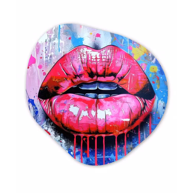 Organisch schilderij - Forex - Graffiti - Lippen - Felroze - Geschilderd — 1