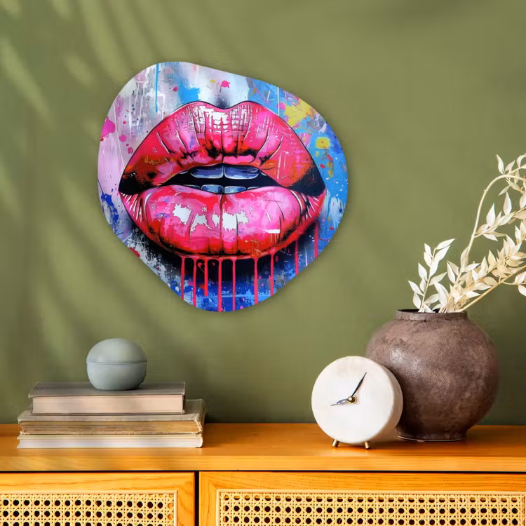 Organisch schilderij - Forex - Graffiti - Lippen - Felroze - Geschilderd — 2