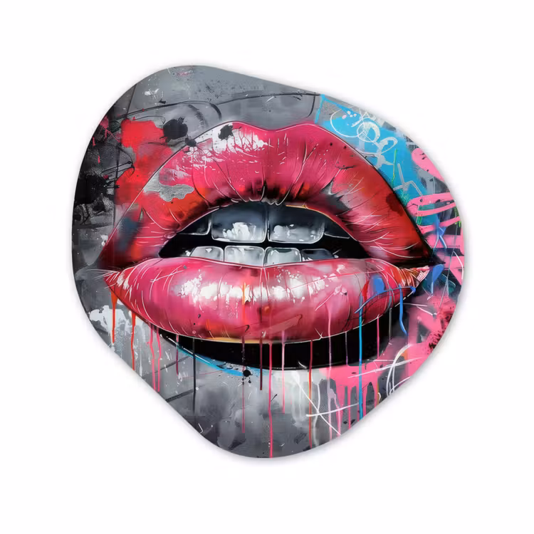 Organisch schilderij - Forex - Lippen - Felroze - Graffiti - Verfstrepen — 1