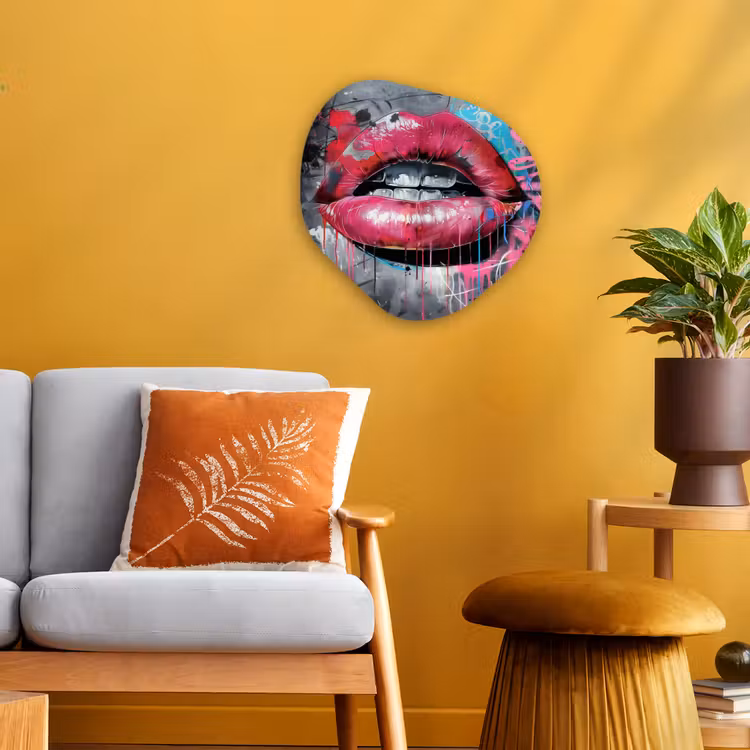 Organisch schilderij - Forex - Lippen - Felroze - Graffiti - Verfstrepen — 3
