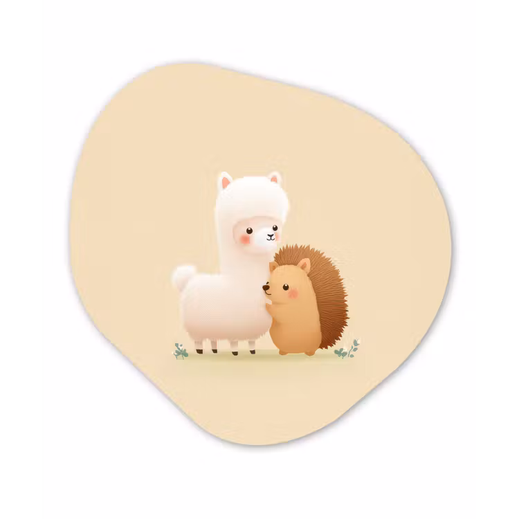 Organisch schilderij - Forex - Alpaca - Egel - Bruin - Knuffelen — 1