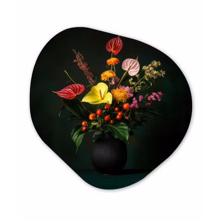 Organisch schilderij - Forex - Bloemen - Vaas - Zwart — 1