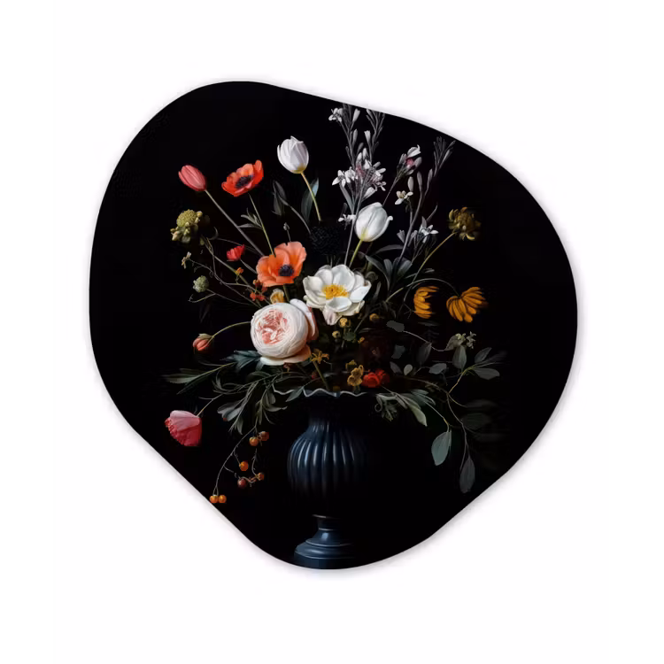 Organisch schilderij - Forex - Bloemstuk - Vaas - Zwart — 1