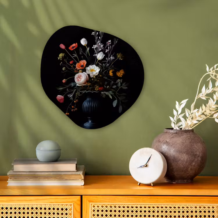 Organisch schilderij - Forex - Bloemstuk - Vaas - Zwart — 2