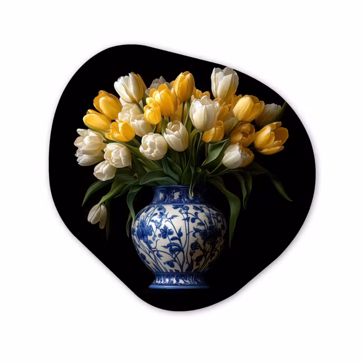 Organisch schilderij - Forex - Geel - Tulpen - Vaas - Bloemen — 1