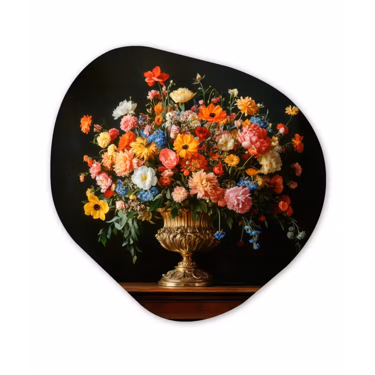 Organisch schilderij - Forex - Goud - Bloemen - Kleuren - Vaas — 1