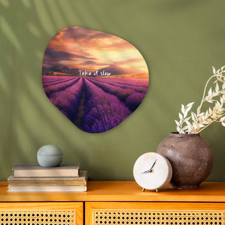 Organisch schilderij - Forex - Lavendelveld - Quote - Zonsondergang — 2