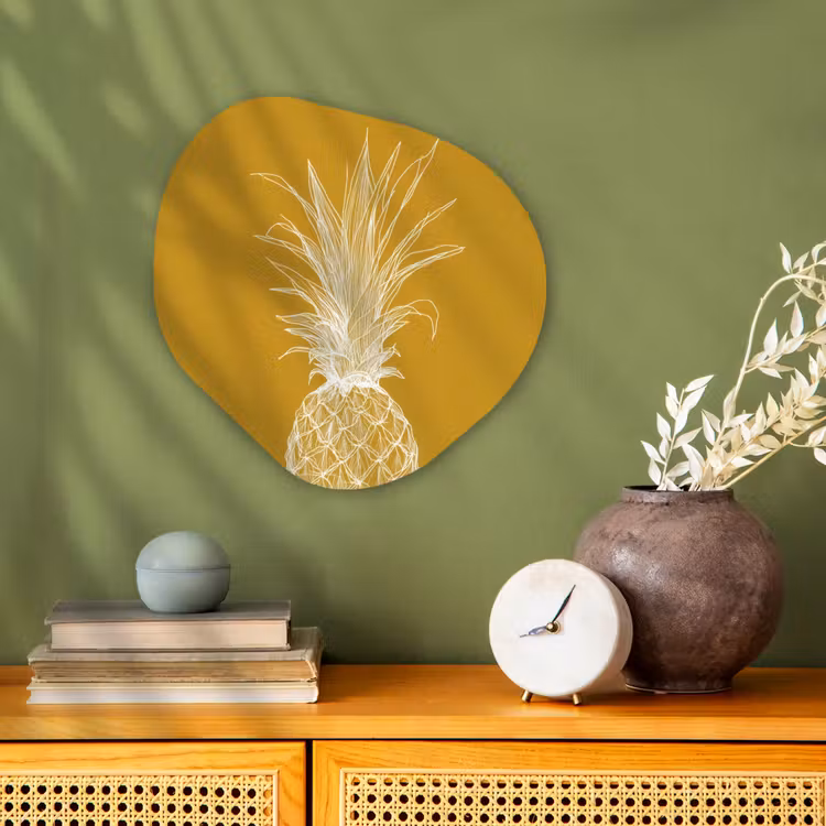 Organisch schilderij - Forex - Lijnillustratie - Ananas - Bladkroon - Okergeel — 2