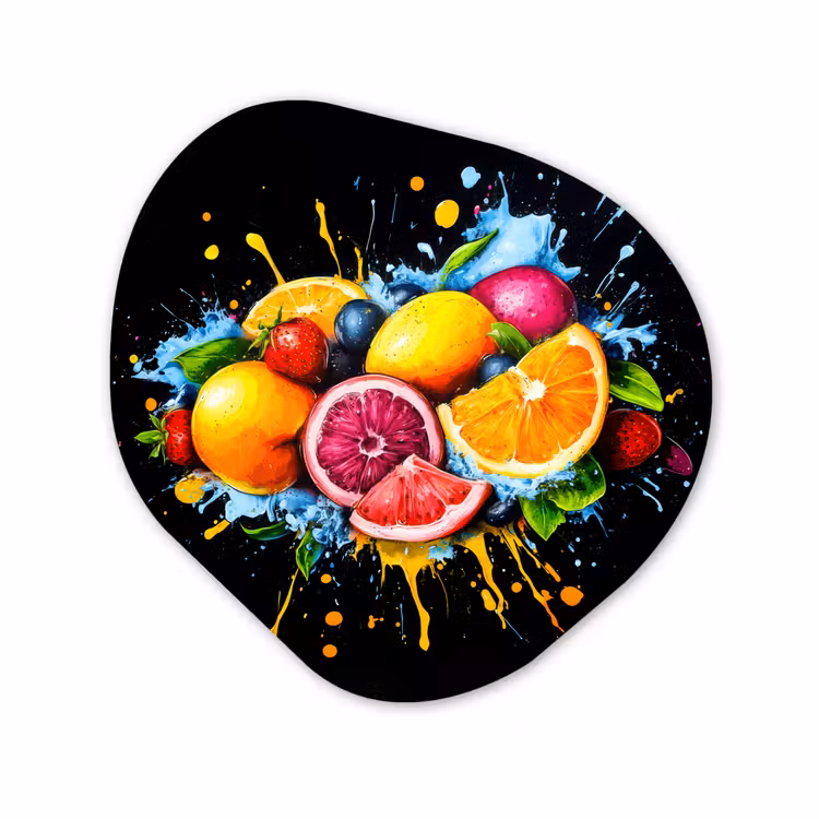 Organisch schilderij - Forex - Fruit - Graffiti - Kleurrijk - Sinaasappel - Aardbei - Abstract — 1