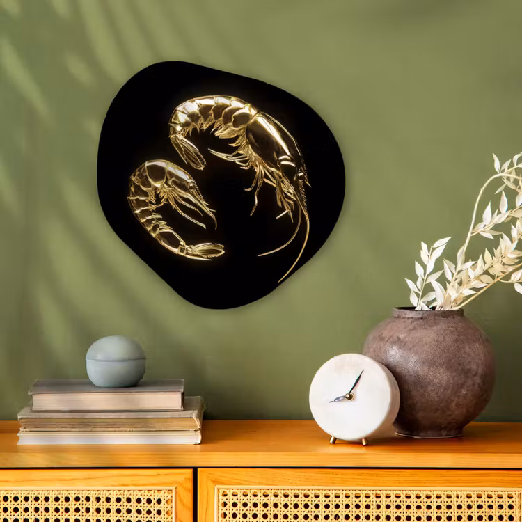 Organisch schilderij - Forex - Garnalen - Zwart - Goud - Dieren — 2