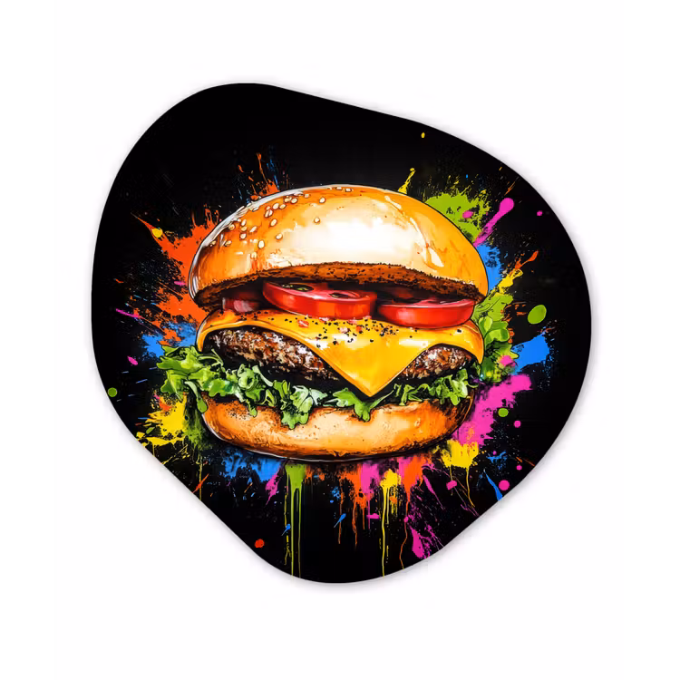 Organisch schilderij - Forex - Hamburger - Graffiti - Verf - Kleurrijk - Eten - Abstract — 1