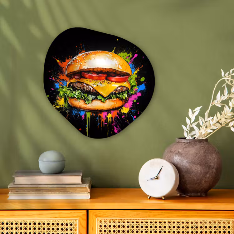 Organisch schilderij - Forex - Hamburger - Graffiti - Verf - Kleurrijk - Eten - Abstract — 2