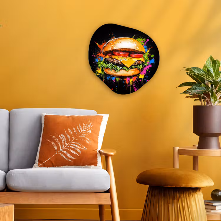 Organisch schilderij - Forex - Hamburger - Graffiti - Verf - Kleurrijk - Eten - Abstract — 3