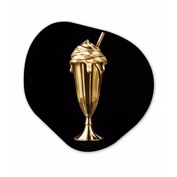 Organisch schilderij - Forex - Milkshake - Goud - Drinken - Zwart — 1