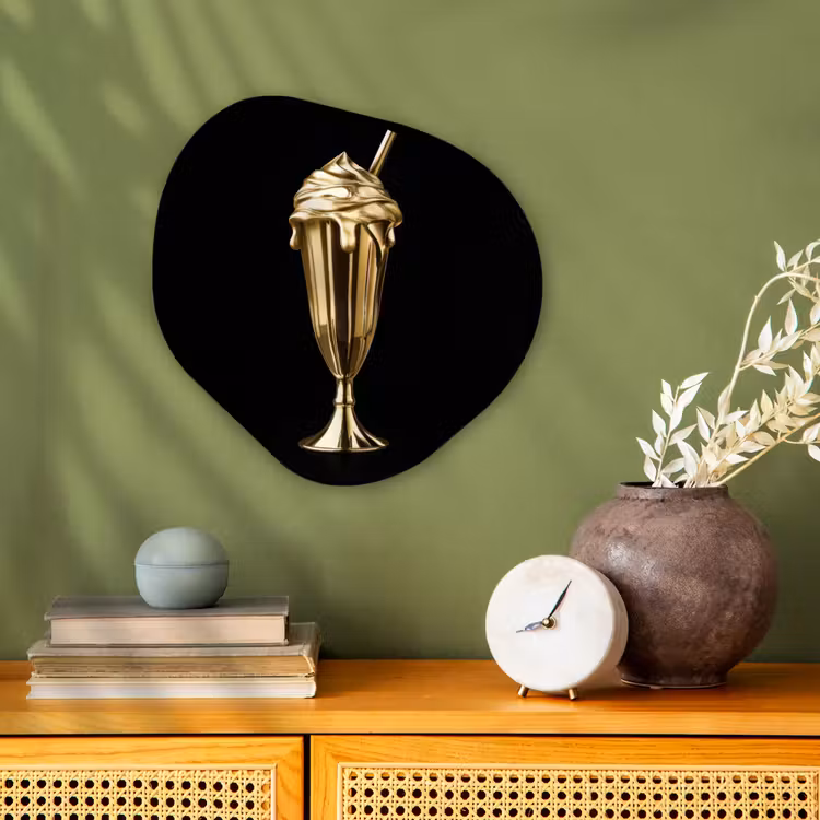 Organisch schilderij - Forex - Milkshake - Goud - Drinken - Zwart — 2