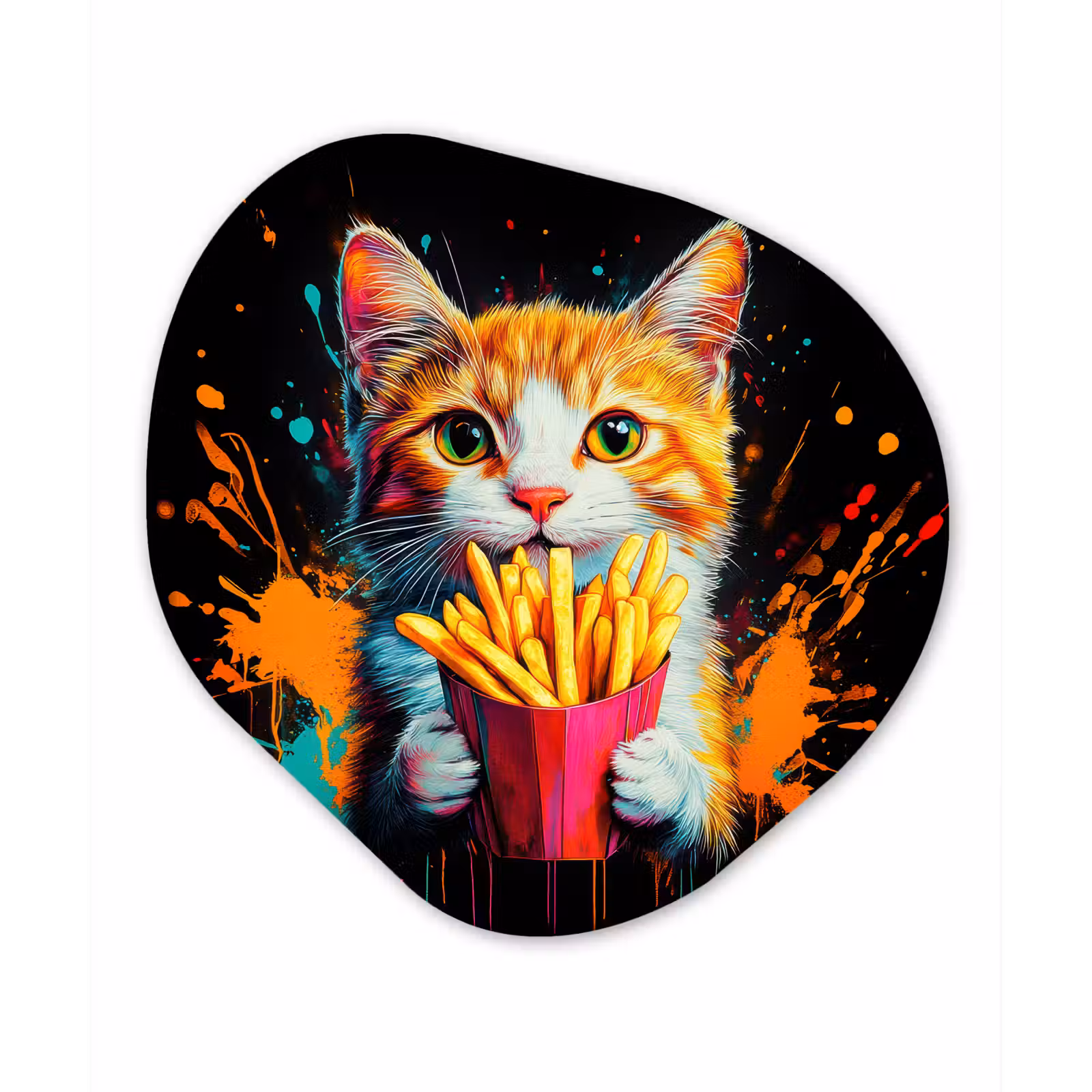 Organisch schilderij - Forex - Kat - Eten - Patat - Graffiti - Abstract — 1