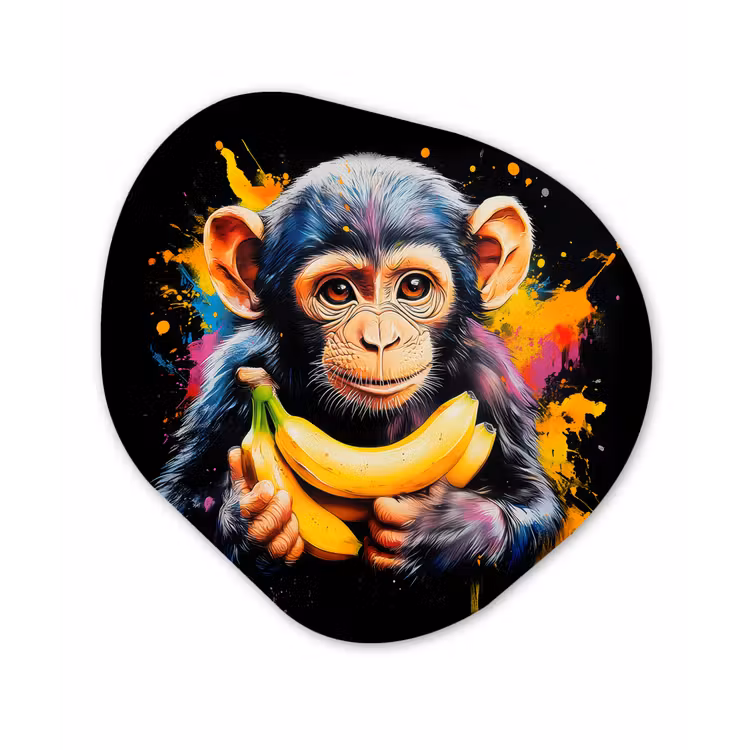 Organisch schilderij - Forex - Aap - Graffiti - Kleurrijk - Bananen - Modern — 1
