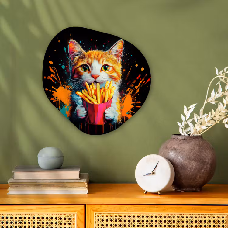 Organisch schilderij - Forex - Kat - Eten - Patat - Graffiti - Abstract — 2