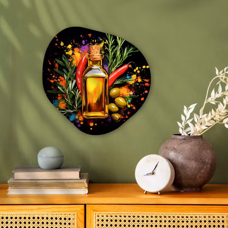Organisch schilderij - Forex - Olijfolie - Graffiti - Peper - Olijven - Modern — 2