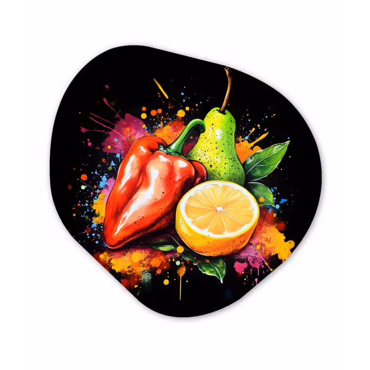 Organisch schilderij - Forex - Paprika - Peer - Citroen - Graffiti - Verf - Abstract — 1