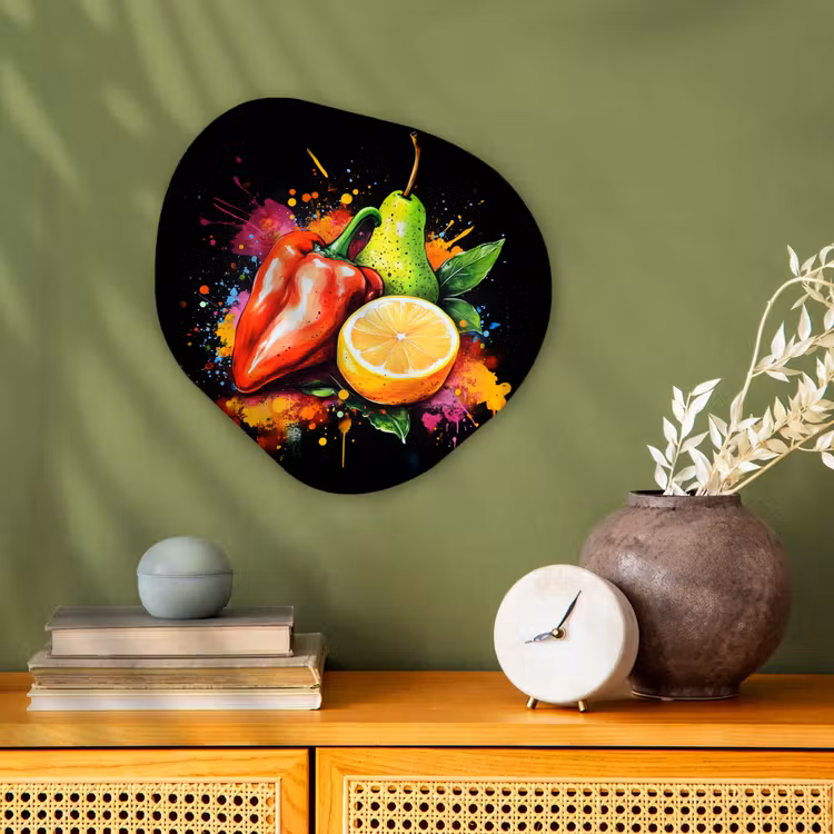 Organisch schilderij - Forex - Paprika - Peer - Citroen - Graffiti - Verf - Abstract — 2