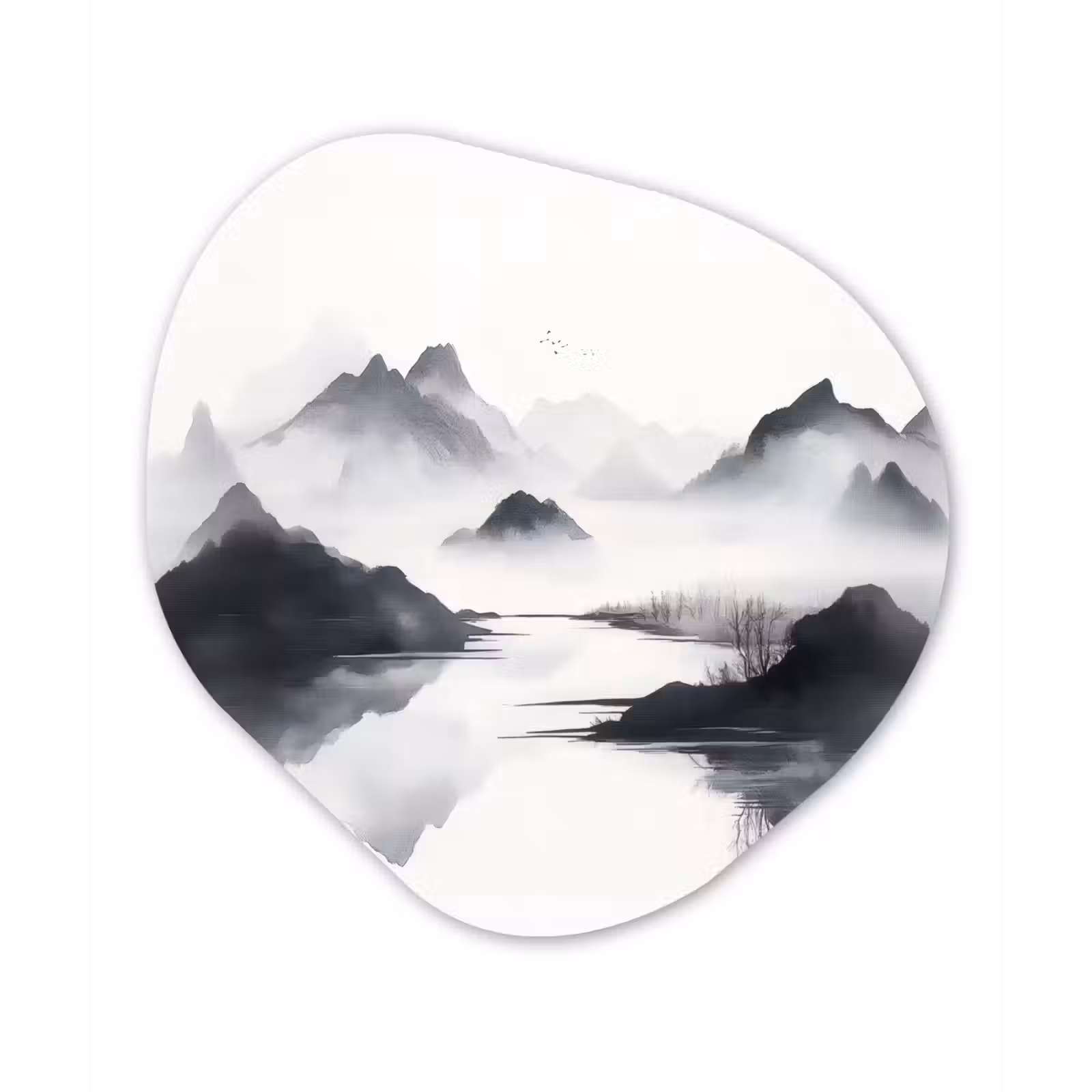 Organisch schilderij - Forex - Bergen - Mistig - Water - Wit — 1