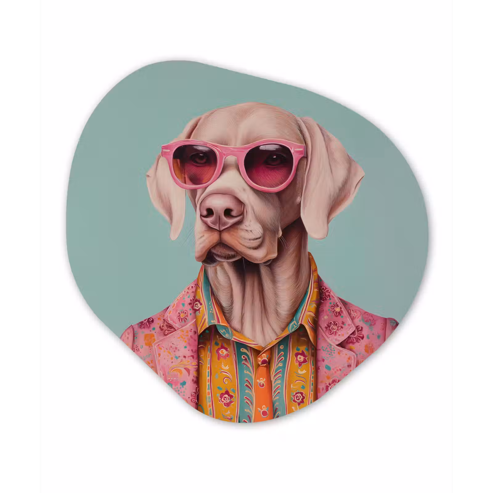 Organisch schilderij - Forex - Hond - Overhemd - Bloemen - Bril — 1