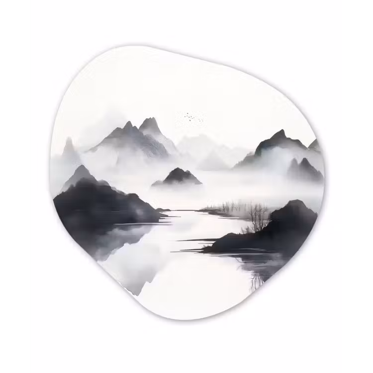 Organisch schilderij - Forex - Bergen - Mistig - Water - Wit — 1