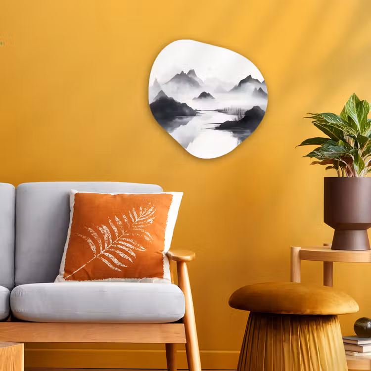 Organisch schilderij - Forex - Bergen - Mistig - Water - Wit — 3
