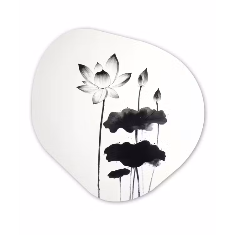 Organisch schilderij - Forex - Bladeren - Zwart - Lotusbloem - Minimalitisch — 1