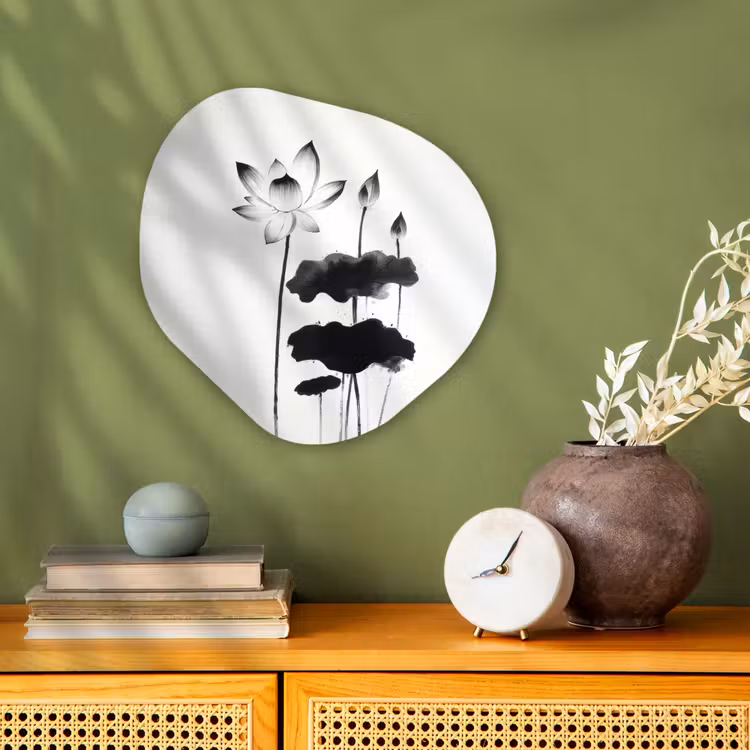Organisch schilderij - Forex - Bladeren - Zwart - Lotusbloem - Minimalitisch — 2