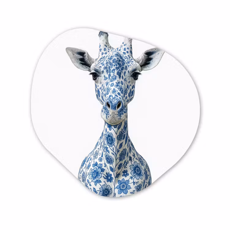 Organisch schilderij - Forex - Giraffe - Delfts blauw - Dieren - Minimalistisch — 1