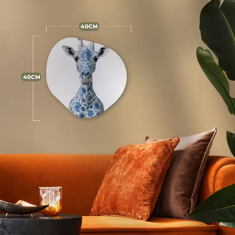 Organisch schilderij - Forex - Giraffe - Delfts blauw - Dieren - Minimalistisch — 4