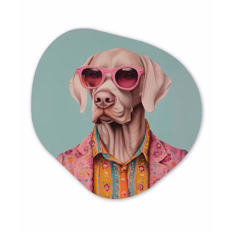 Organisch schilderij - Forex - Hond - Overhemd - Bloemen - Bril — 1