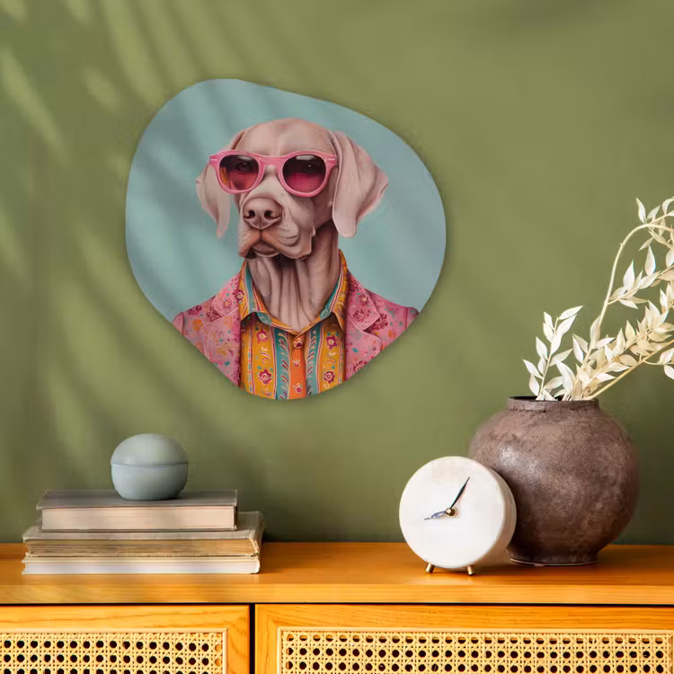Organisch schilderij - Forex - Hond - Overhemd - Bloemen - Bril — 2