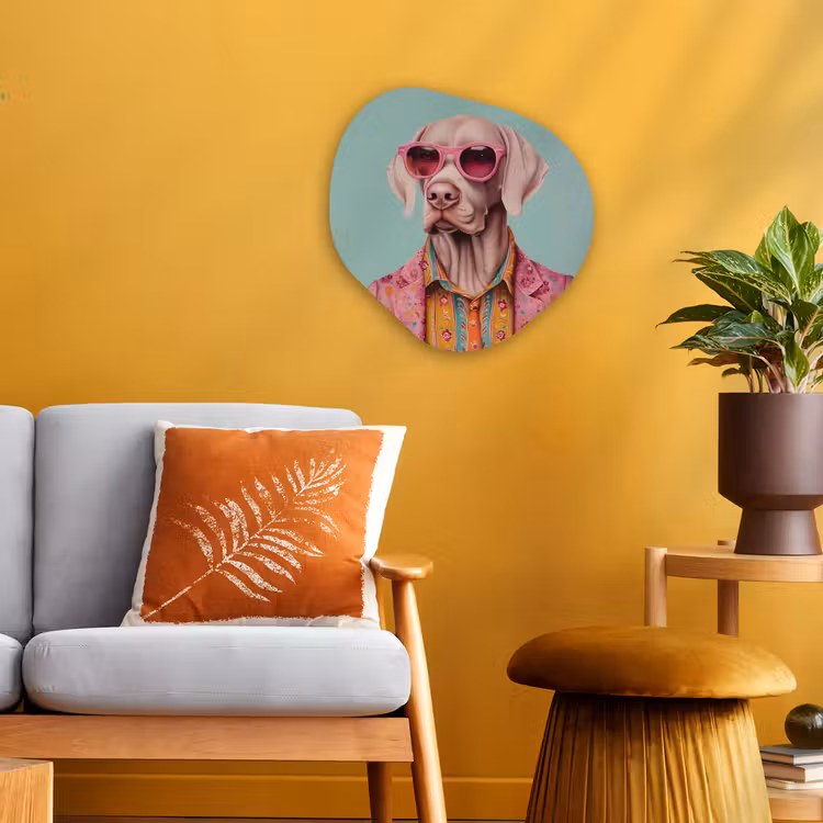 Organisch schilderij - Forex - Hond - Overhemd - Bloemen - Bril — 3