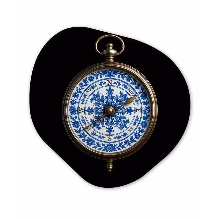 Organisch schilderij - Forex - Kompas - Delfts blauw - Zwart — 1