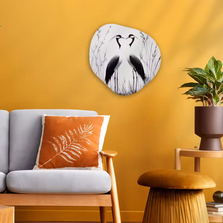 Organisch schilderij - Forex - Kraanvogels - Gras - Hartvorm - Zwart — 3