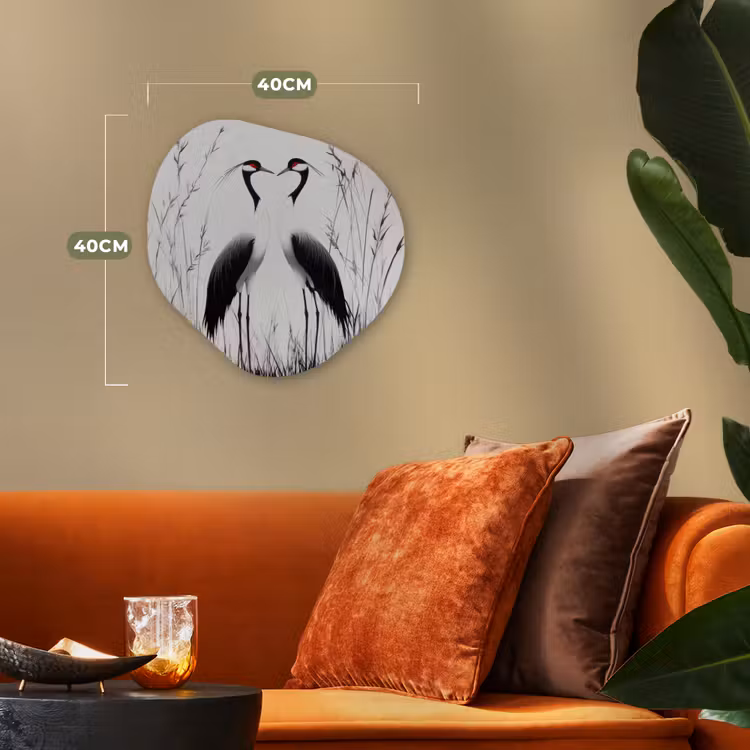 Organisch schilderij - Forex - Kraanvogels - Gras - Hartvorm - Zwart — 4