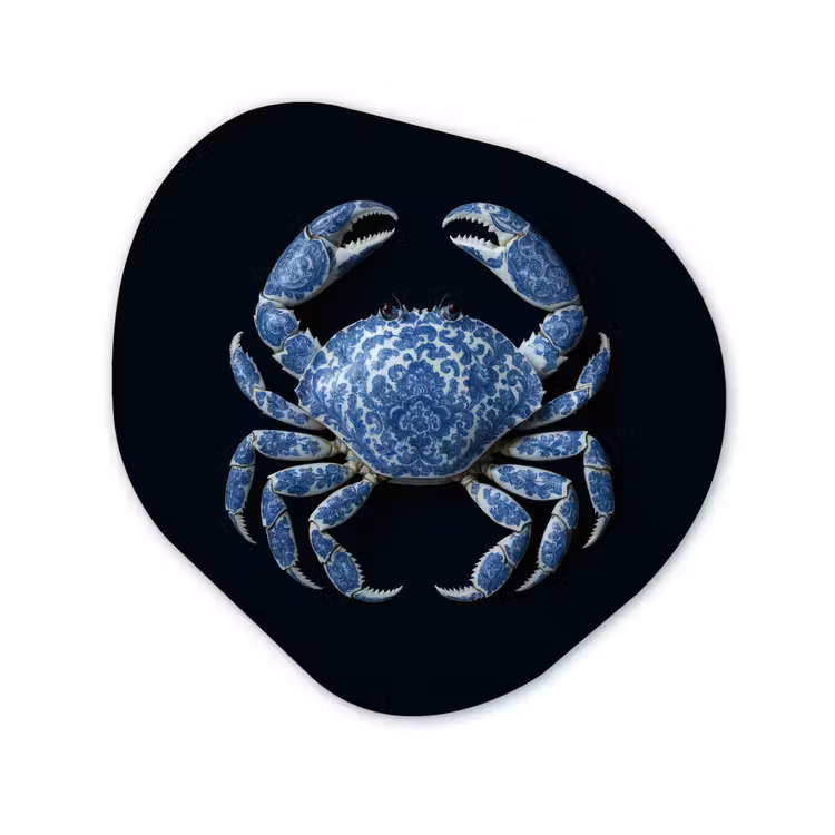 Organisch schilderij - Forex - Krab - Delfts blauw - Dieren — 1