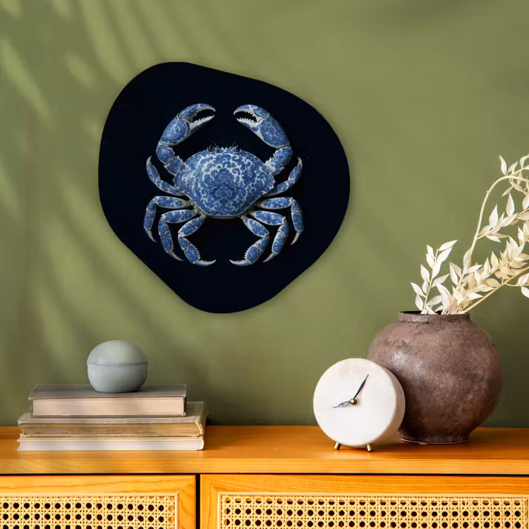 Organisch schilderij - Forex - Krab - Delfts blauw - Dieren — 2