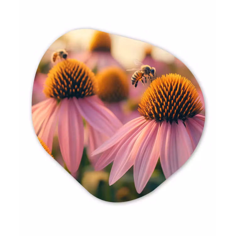 Organisch schilderij - Forex - Bloemen - Paars - Bijen — 1