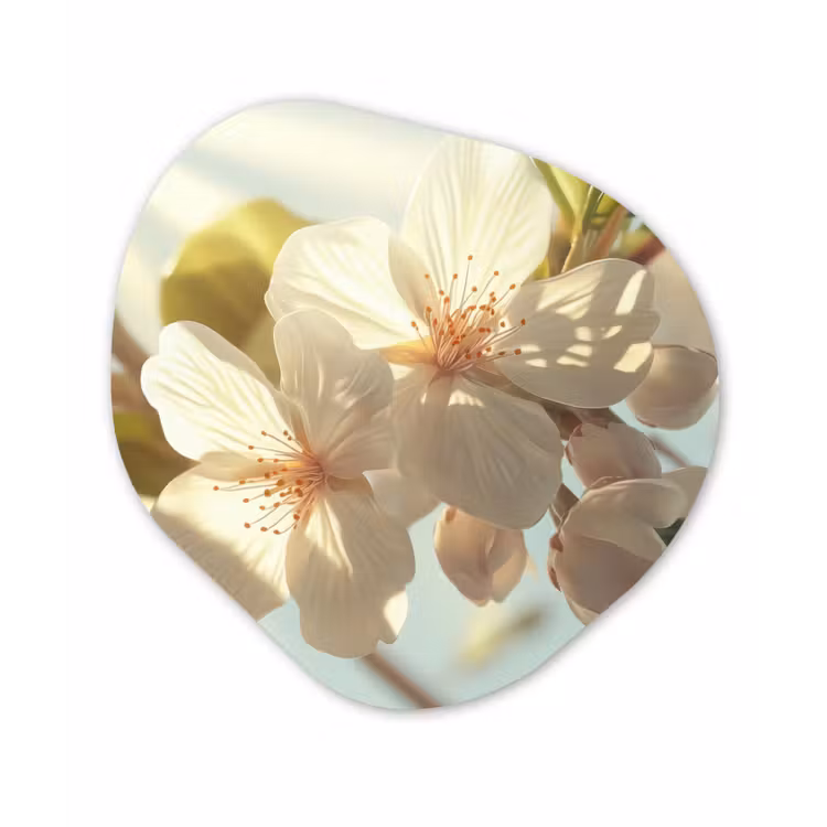 Organisch schilderij - Forex - Bloesems - Wit - Zonnestralen - Bloemblaadjes — 1