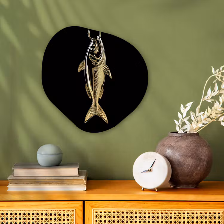 Organisch schilderij - Forex - Goud - Vis - Haak - Zwart — 2